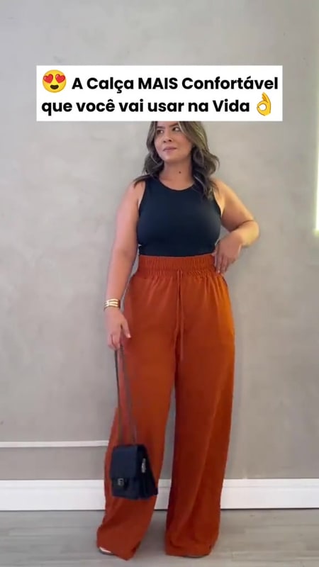 Calça Pantalona Tecido Duna Com Elás