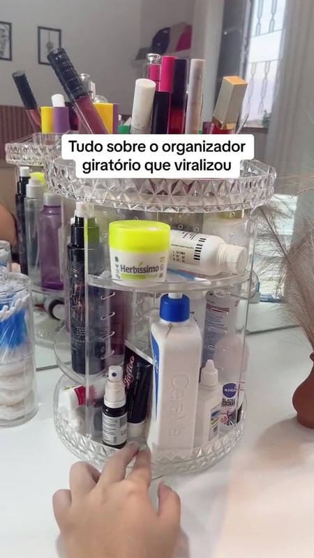 Organizador Giratório 360 de Acrílico para Maquiagem e Cosméticos