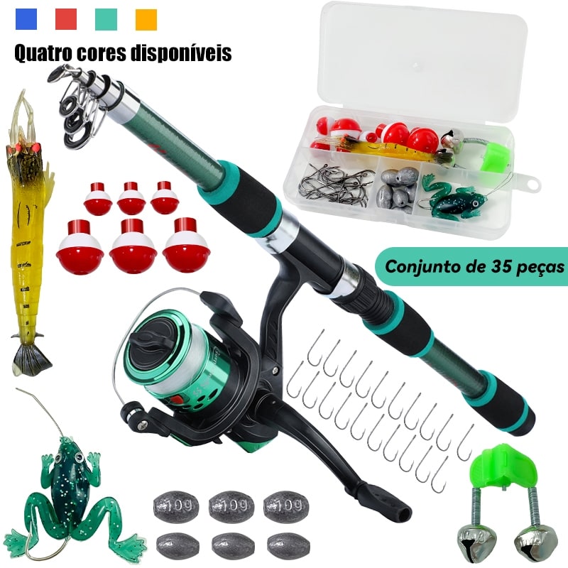 Kit Vara de Pesca Telescópica com Molinete e Acessórios